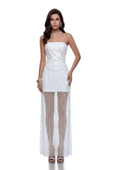 Gerda White Off Shoulder Embellished Maxi Dress
