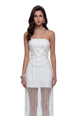 Gerda White Off Shoulder Embellished Maxi Dress