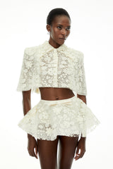 Gerhard Cream Floral Embroidered Cape  Skirt Set
