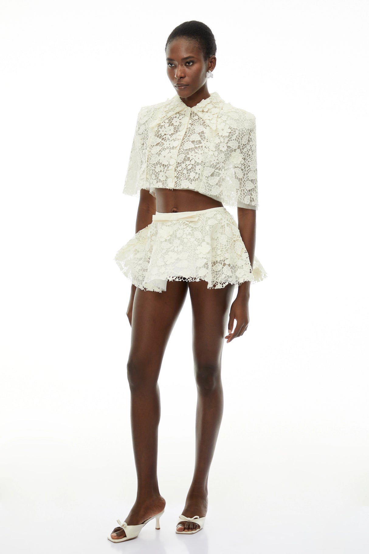 Gerhard Cream Floral Embroidered Cape  Skirt Set