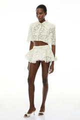 Gerhard Cream Floral Embroidered Cape  Skirt Set