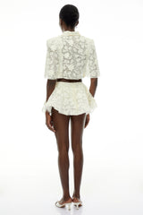 Gerhard Cream Floral Embroidered Cape  Skirt Set