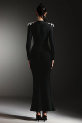 Giacomina Black Maxi Dress with Shimmering Embellishments and Leg Slit for Formal Events
