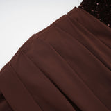 Giada Brown Sequined Asymmetrical Ruched Maxi Gown