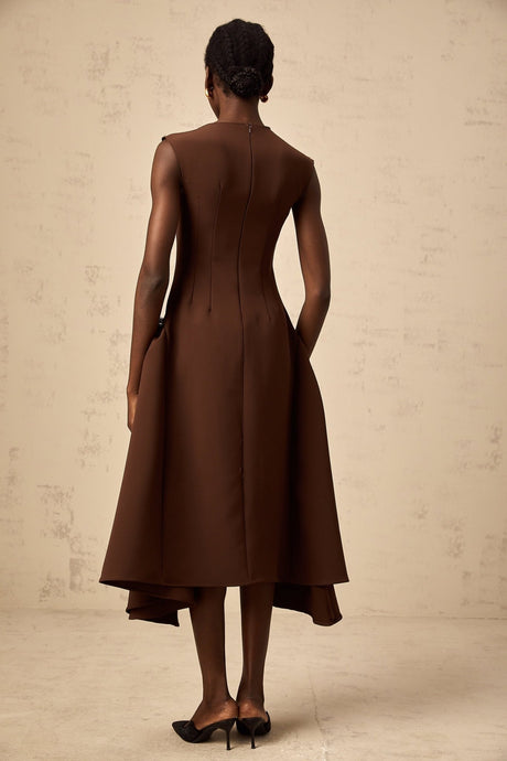 Giada Midi Dress - Twill weave - Crew neck - Cape sleeves - Asymmetric design