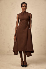 Giada Midi Dress - Twill weave - Crew neck - Cape sleeves - Asymmetric design
