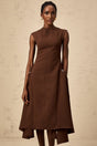 Giada Midi Dress - Twill weave - Crew neck - Cape sleeves - Asymmetric design
