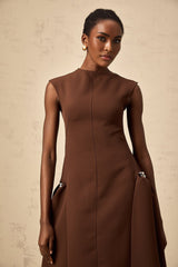 Giada Midi Dress - Twill weave - Crew neck - Cape sleeves - Asymmetric design