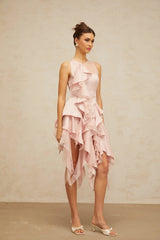Giada Top & Skirt Set Pink Ruffled Peplum Mini
