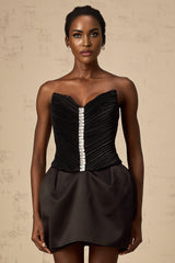 Giana Mini Dress - Off the Shoulder V - Neck Crystal Embellished Ruched Bodycon