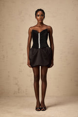 Giana Mini Dress - Off the Shoulder V - Neck Crystal Embellished Ruched Bodycon