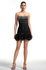 Gianna Black Strapless Rhinestone Mini Dress
