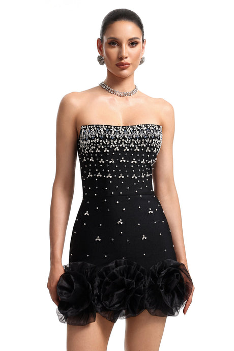 Gianna Black Strapless Rhinestone Mini Dress