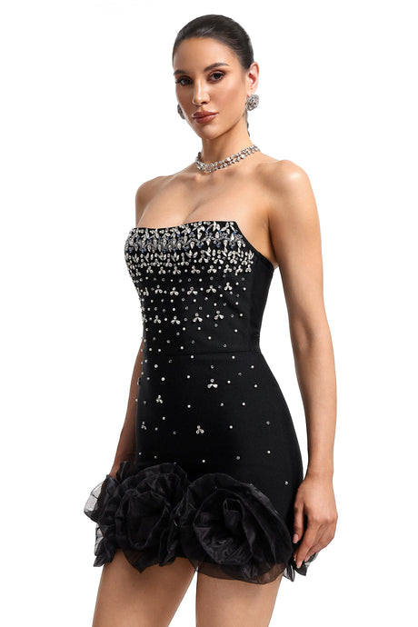 Gianna Black Strapless Rhinestone Mini Dress