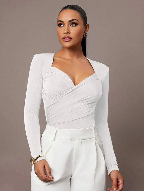 Gianna Bodysuit - Slim Fit - Knitted Fabric (93% Polyester, 7% Elastane) - Natural Waist Line (mid Waist) - Regular Long Sleeves - Modern Look