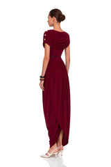 Gianna Burgundy Shawl Design Draped Maxi Dress