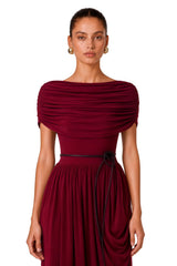 Gianna Burgundy Shawl Design Draped Maxi Dress