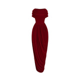 Gianna Burgundy Shawl Design Draped Maxi Dress