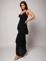 Gianna Maxi Dress - Refined Style - Slim Fit - Sleeveless Design - High Waist - Asymmetrical, Backless, Ruffle - Knitted Fabric - Modern Look