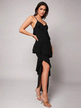 Gianna Maxi Dress - Refined Style - Slim Fit - Sleeveless Design - High Waist - Asymmetrical, Backless, Ruffle - Knitted Fabric - Modern Look