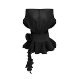 Gianna Mini Dress Black Floral Appliqu Flounce Hem & Cinched Waist