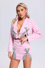 Gianna Pink Houndstooth Diamond Detail Cropped Dress