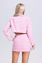 Gianna Pink Houndstooth Diamond Detail Dress