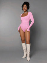 Giannina Bodysuit - Fabric: Knitted Fabric - Fit Type: Fitted - Style: Casual Style - Sleeve Length: Long Sleeve - Neckline: Square Neckline