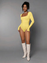 Giannina Bodysuit - Slim Fit - Long Sleeve Length - Medium Stretch Elasticity - Casual Style - Knitted Fabric - Square Neck Neckline