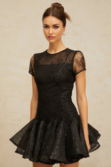 Giannina Mini Dress Black Sequin Embellished Cut - Out & Cinched Waist