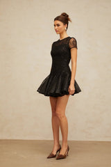 Giannina Mini Dress Black Sequin Embellished Cut - Out & Cinched Waist