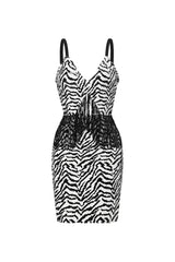 Gilda Black Zebra Print Eco-Leather Cut-Out Mini Dress with Tassel Detailing
