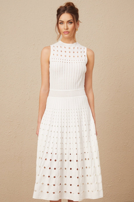 Gilda Midi Dress - Crew Neck Design - Sleeveless - Cut - Out Detailing - Calf Length