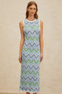Gilda Midi Dress - Sleeveless - Fitted Silhouette - Chevron Knit - Side Slit - Slip - On Style