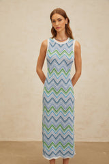 Gilda Midi Dress - Sleeveless - Fitted Silhouette - Chevron Knit - Side Slit - Slip - On Style