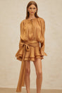 Gilda Mini Dress - Long Buttoned - Cuff Sleeves - Twist & Draped Design - Ruffled Hem - Glitter Detailing