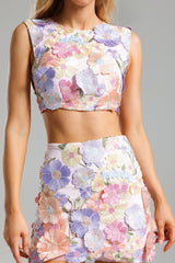 Gilda Multi Floral Crop Top and Fitted Skirt Set for Women