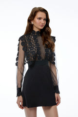 Ginetta Black Corded Lace Panel Mini Dress