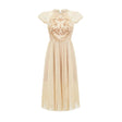 Ginetta Midi Dress - Sleeveless - Pleated Embroidered Design - Butterfly Motif - Cut - out Detail - Rear Zip