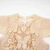 Ginetta Midi Dress - Sleeveless - Pleated Embroidered Design - Butterfly Motif - Cut - out Detail - Rear Zip