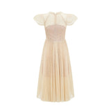 Ginetta Midi Dress - Sleeveless - Pleated Embroidered Design - Butterfly Motif - Cut - out Detail - Rear Zip