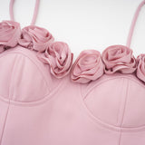 Ginetta Mini Dress - Sleeveless Spaghetti Strap Bustier Style Faux - Flower Embellishment Zip Fastening