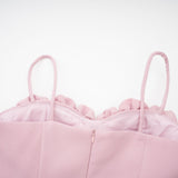 Ginetta Mini Dress - Sleeveless Spaghetti Strap Bustier Style Faux - Flower Embellishment Zip Fastening