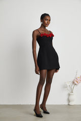 Ginetta Mini Dress - Sleeveless Spaghetti Strap Bustier Style Faux - Flower Embellishment Zip Fastening