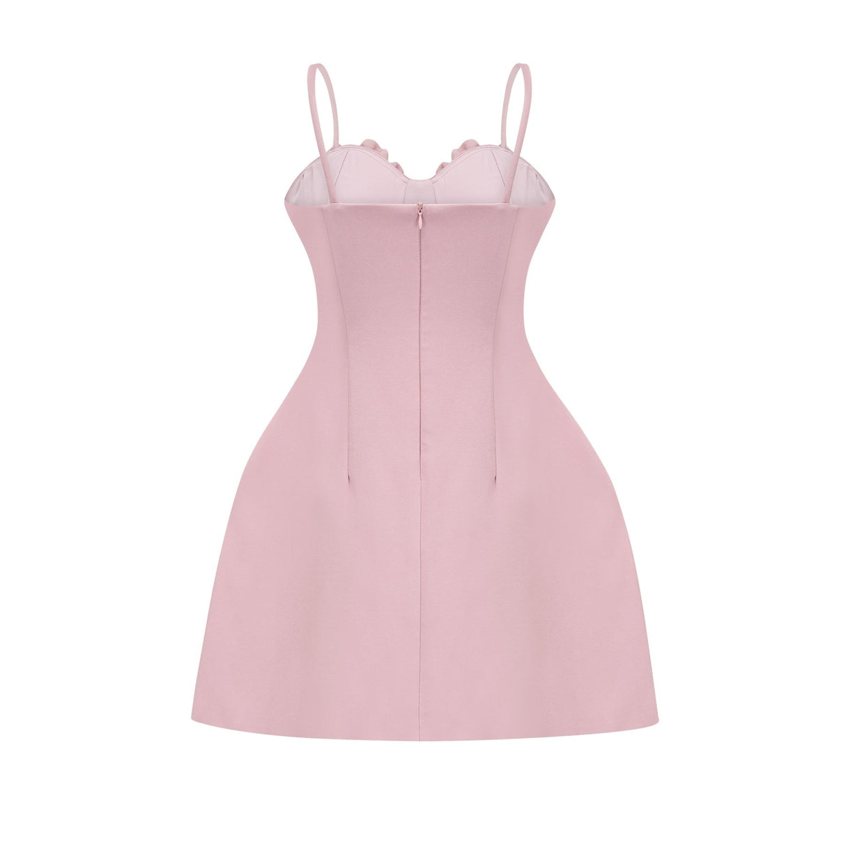 Ginetta Mini Dress - Sleeveless Spaghetti Strap Bustier Style Faux - Flower Embellishment Zip Fastening