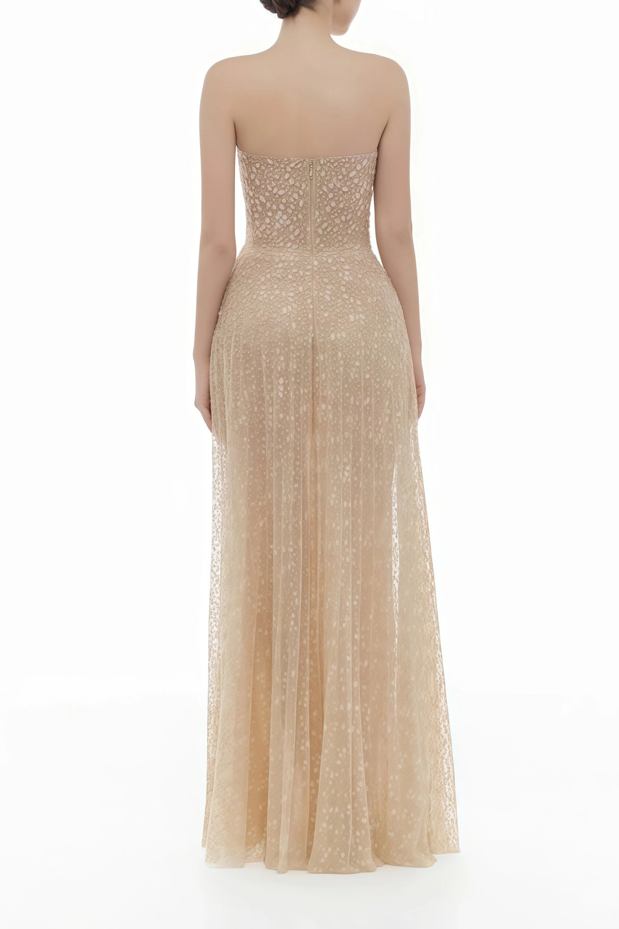 Ginetta Neutral Sequined Floral Lace Maxi Dress