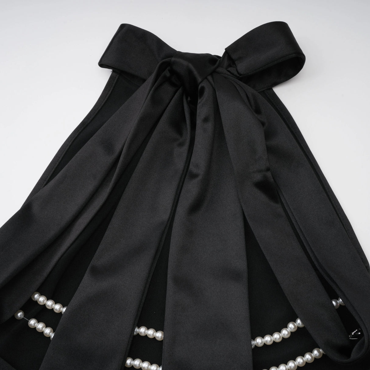 Ginevra black halterneck fauxpearl satin maxi dress