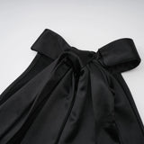 Ginevra black halterneck fauxpearl satin maxi dress