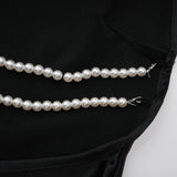 Ginevra black halterneck fauxpearl satin maxi dress