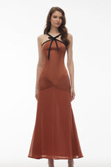 Ginevra Brown Halterneck Maxi Dress with Bow